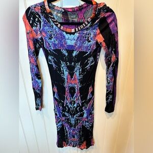 CUSTO BARCELONA Ladies Women’s Size Small Black Blue Pink & Purple Dress